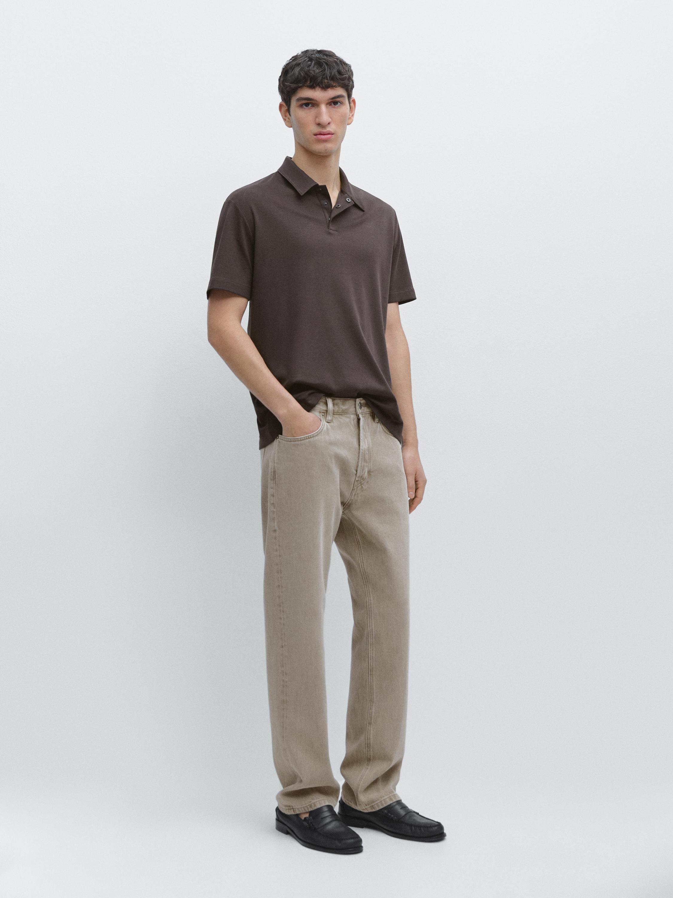 Short sleeve cotton blend knit polo shirt